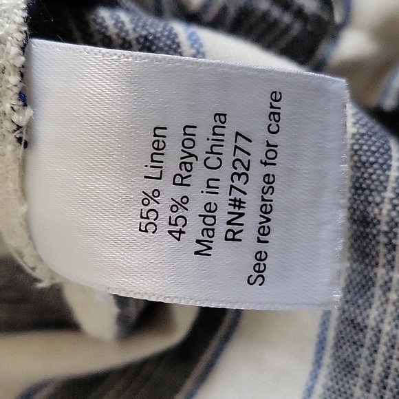 SO High Rise Blue & Ivory Stripe Linen Blend High-Rise Pant Tapered Leg - Size L - Picture 7 of 13